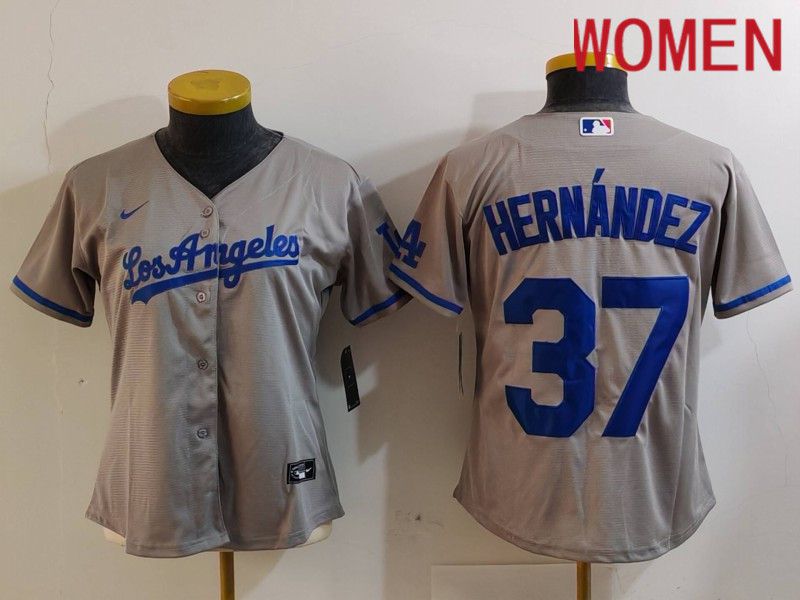 Women Los Angeles Dodgers 37 Hernandez Grey Nike Game 2024 MLB Jersey style 7266